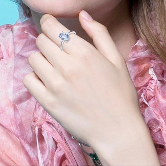 Genuine 1 Carat Aquamarine Oval Solitaire Ring ~ Dainty March Birthstone Ring - Picture 13 of 15